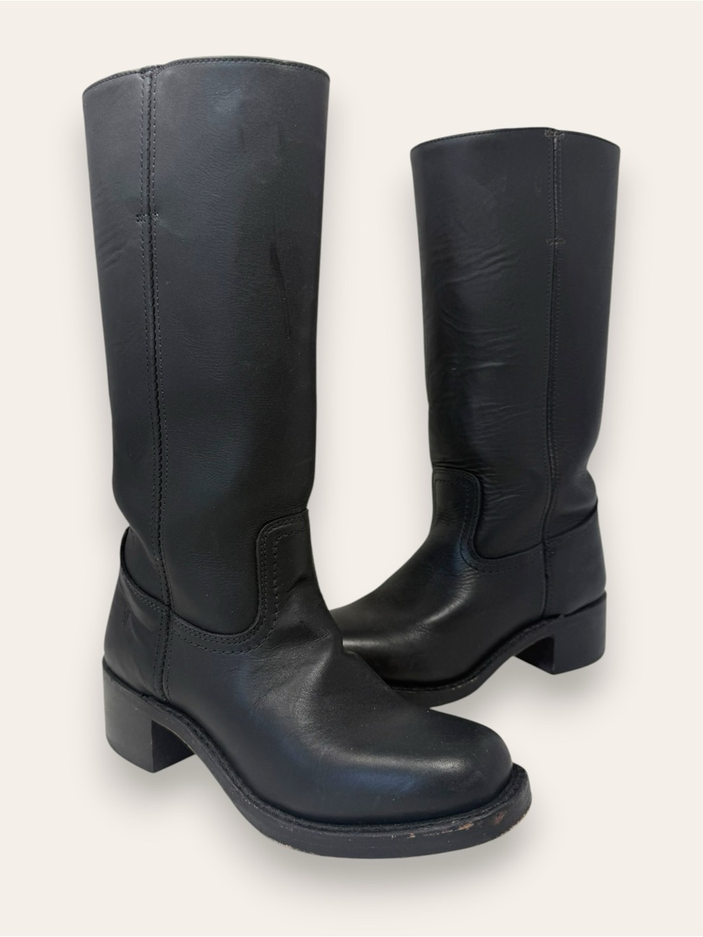 FRYE Campus 14L Leather Stacked Heel Riding Boots Black 8.5 Women’s